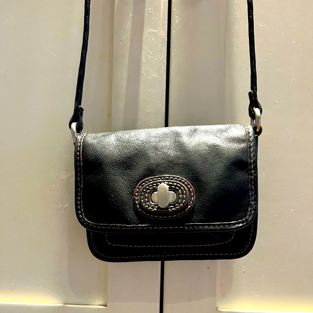 Fossil Maddox Black Leather Mini Crossbody Bag EXC